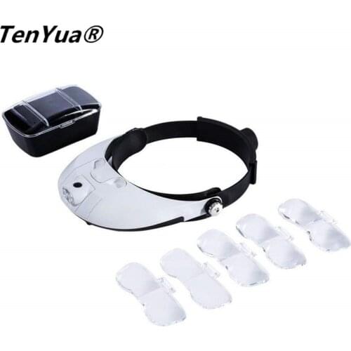 2LED Head-Mounted Illuminating Magnifier Glasses Loupe Occhiali Ingrandimento Pocket Microscope Mikroskop Lente