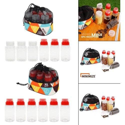 6pcs/Pack Portable Durable Condiment Jar Outdoor BBQ Picnic Spice Oil Bottle Pepper Tin Cooking Caster Spices with Storage Bag