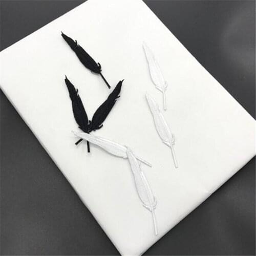10Pcs Feather Applique Clothing Embroidery Patch Fabric Sticker Iron On Patch Craft Sewing Repair Embroidered 8X1.2cm BD0454