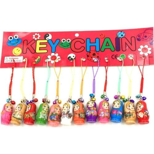 2/12pcs Fashion Jewelry Drip Charm Key Chains Wood Matryoshka Russian Dolls Key Rings Keychains Decorative Gifts pjop