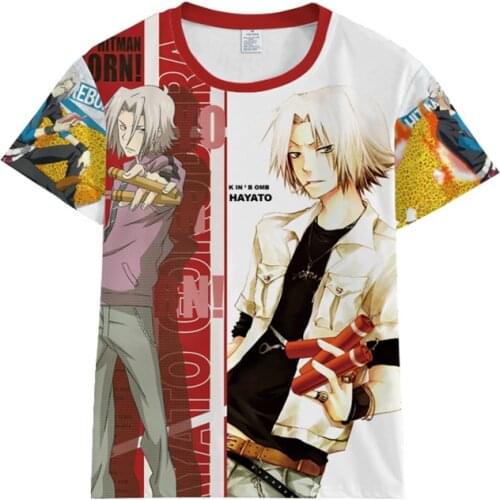 Katekyo Hitman Reborn Sawada Tsunayoshi Hibari Kyoya Ranbo Gokudera Hayato T-shirt Cosplay Costume Tshirts Short Sleeve Tees