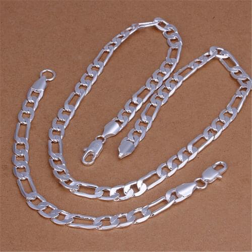 Hot 925 sterling Silver 8MM geometry Bracelets necklace Jewelry set for mens women wedding party Fashion Party Holiday gifts