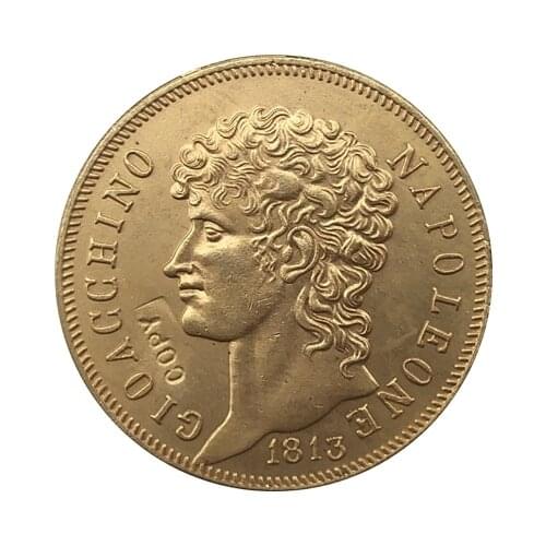24 - K gold plated 1813 Italian states 40 Lire - Joachim Murat coins copy