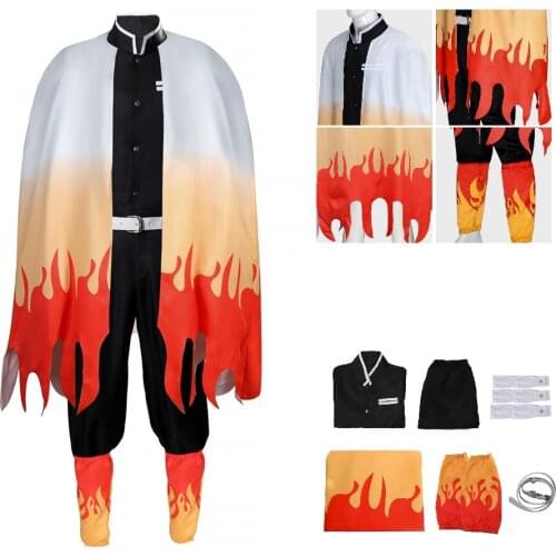 Anime Kimetsu no Yaiba Rengoku Kyoujurou Full Set Uniform Costume Kyoujurou Flame Cloak Demon Slayer Kimono Kisatsutai Outfits