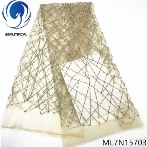 BEAUTIFICAL african lace fabrics Hot sale net laces nigerian sequins lace fabric for dress 5yards ML7N157