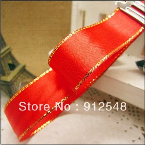 Red Color Gold Wired Satin Ribbon 3/4"(20mm) Wide x 25 Yards for Gift Wrapping Wreath Bows Making