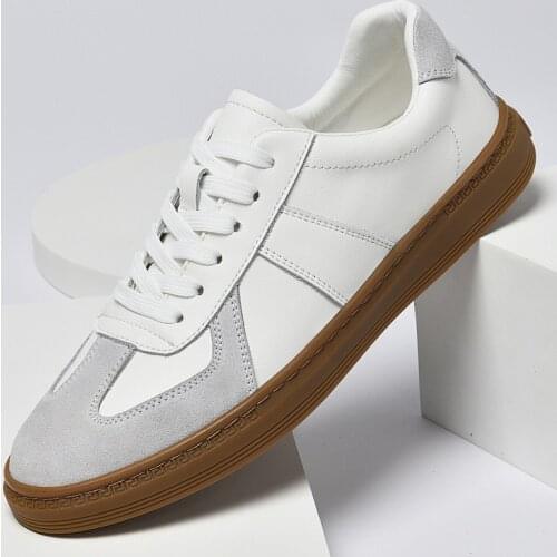 Brand Fashion Low Top Men Shoes Comfortable Pigskin+split Leather Skateboard Shoes Black&white Sneakers Soft Non-Slip Trainers
