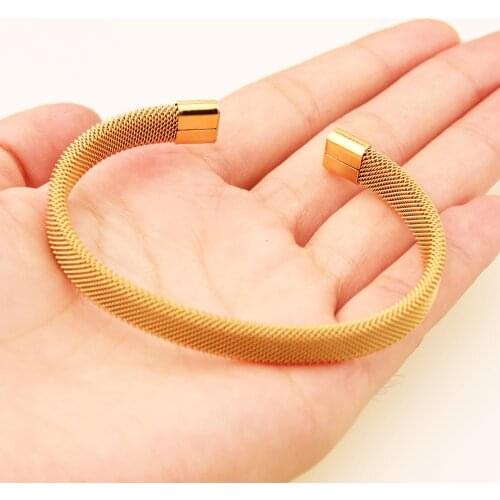 Granny Chic Gold Color Titanium Stainless Steel Open Wire Cuff Bangles Bracelet for Men Women Fashion Jewelry