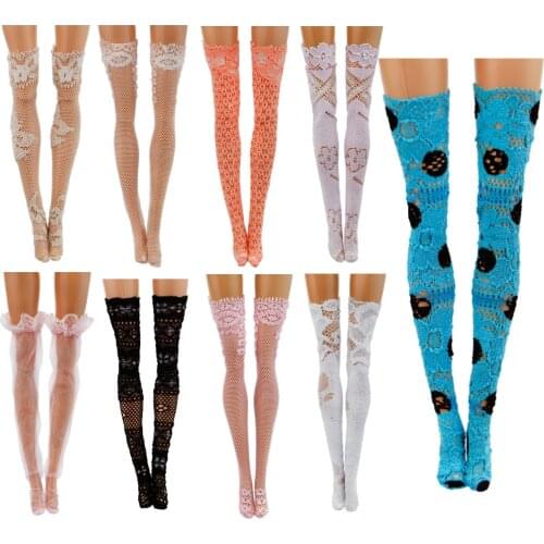 Fashion 5 Pair/Set Handmade Lace Stockings Long Sock Legging Casual Wear Accessories Dress Clothes for Barbie Doll Baby DIY Toy