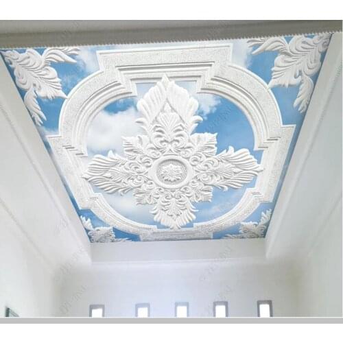 Papel de parede White European carved blue sky and white clouds 3d stereo ceiling wallpaper,living room tv wall bedroom mural