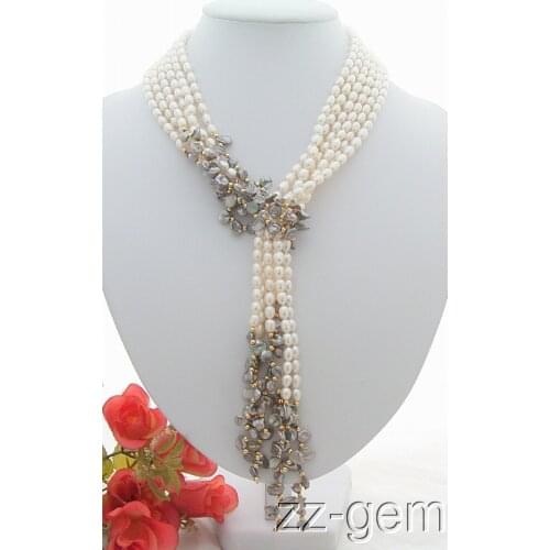 Wholesale price new 3Strds 49" White&Grey Keshi Pearl Necklace