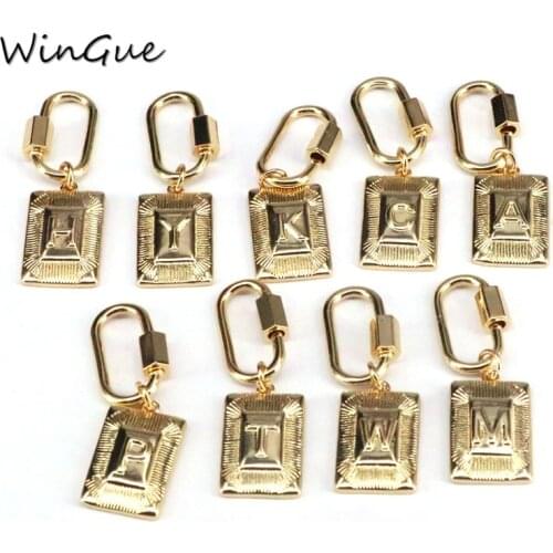 A-Z Initial Letter Pendant For Women Men Gothic Jewelry Making Gold Square Alphabet Rectangle Medallion Name Charms Jewelry