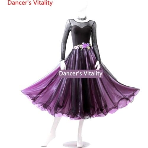 Professional Custom Made Women Modern Dance Wear Long sleeves luxury Skirts Dancing Expansion Skirt Women Ballroom Dance Dress