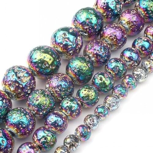 Multicolor Rock Volcanic Lava Stone Beads Natural Round Loose Beads For Jewelry Making DIY Earring Charm Bracelet 4 6 8 10mm 15"