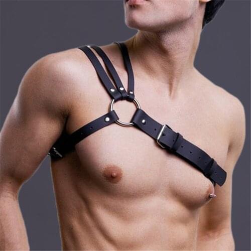 Male Sexy Lingerie Adjustable Body Harness Belt Straps Clubwear PU Leather Bondage Harness Gay Fetish Wear Shoulder Suspenders