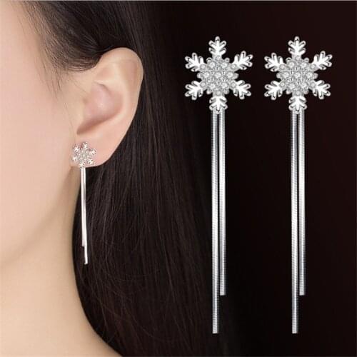 Blaike Silver Color Long Tassel Dangle Snowflake Earrings For Women Wedding Party Christmas Jewelry Gifts