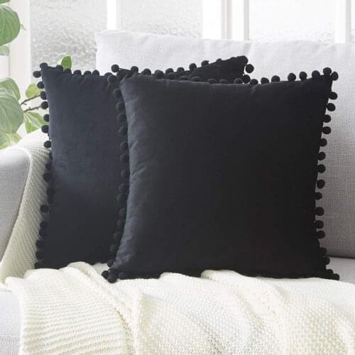 Modern Black Velvet Cushion Covers With Tassels 45X45 for Sofa Couch Bed Decoration Throw Pillow Covers Cases Set