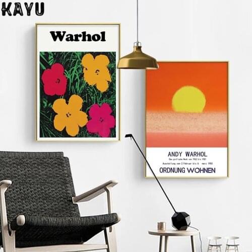 Andy Warhol Flower Sunset Abstract Art Print Vintage Exhibition Poster Burnt Orange Wall Pictures Canvas Painting Gallery Decor