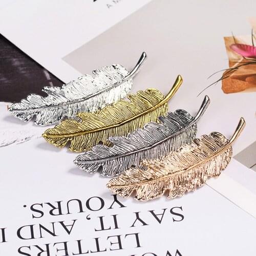 1pc Vintage Metal Leaf Feather Hair Clip Girls Hairpin Princess Hair Barrette Accessories Hairpins For Women Styling Tools