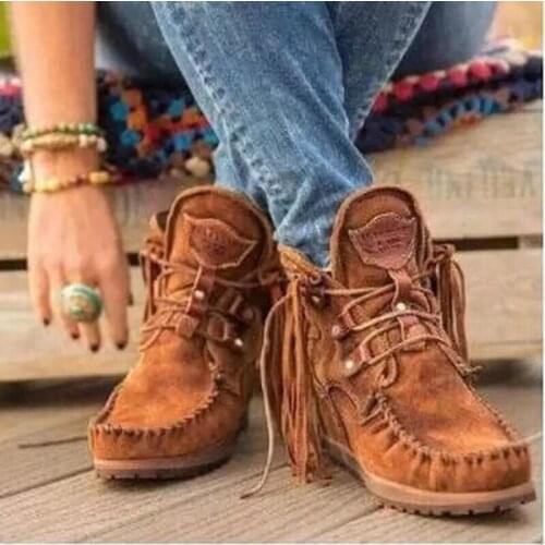 Womens Shoes Lace Up Rubber Boots Round Toe Winter Footwear Boots-Women Booties Woman 2021 Low Heel Fashion