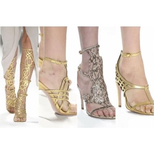 New Luxury Beauty Golden Snake Leather Hollow Fretwork Sandals Women Elegant Party Buckle Pumps Female Stilettos Summer Shoes