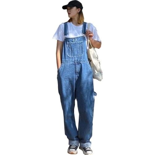Womens Denim Overalls, Hip-hop tapered Overalls, Loose Casual Jumpsuits, Korean version of large size 26-48 50 Denim Overalls