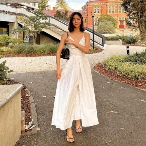 Womens 2021 summer new pure color halter off-the-shoulder strap backless low-cut hollow out swing long dress