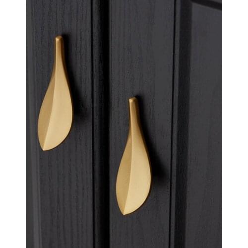 1PCS Nordic Style Solid Brass Gold Leaf Shaped Wardrobe Drawer Cabinet Bathroom Handle Door Pull Furniture Handle Hardware