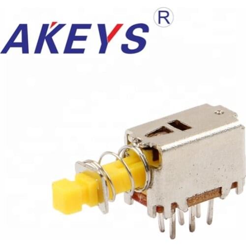 10PCS PS-22E05 6pins Yellow A03 Straight key switch Push button power switch without fixed foot