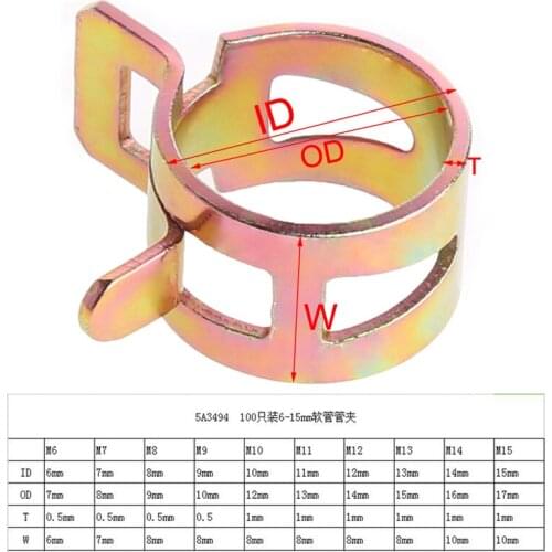 100Pcs 10 Size Fuel Spring Clip 6-15mm Vacuum Silicon Hose Clamp