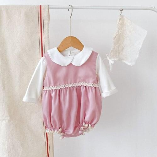 Princess Sweet Romper Baby Girl Sleeveless Jumpsuit Cute Lace Ruffle Outfit Pink Romper+Hat 2pcs Autumn Baby Clothes