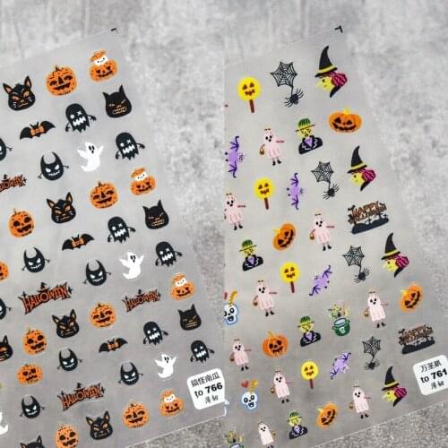 2021 Trendy Cartoon Cute 5D Halloween Embossed Nail Sticker Professional Thin Transparent Embossed Nail Sticker Halloween Series