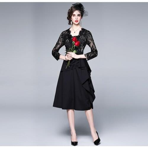 2021 New Fashion Ladies Lace Dress Women Plus Size Square Neck Elegant Vintage Splicing Fungus Mesh Patchwork Lace Long Vestidos