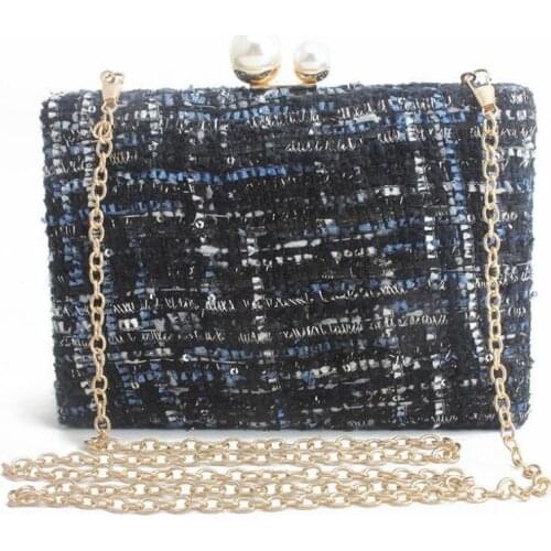 2020 women wool evening clutch bags plaid weeding banquet purse with chain bling wallets for ladies drop shipping MN1580
