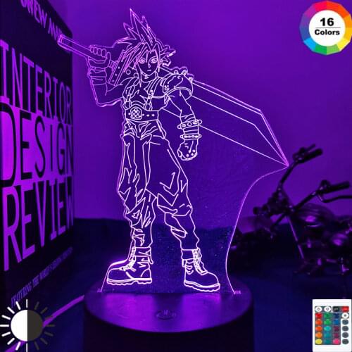 3D Led Night Light Cloud Strife Figure Colorful Nightlight for Kids Bedroom Decor Light USB Table Lamp Game Final Fantasy Gift