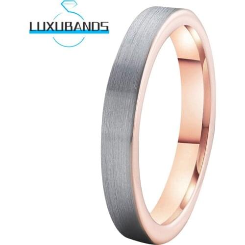 4MM Wemens Rose Gold Tungsten Wedding Rings Pipe Cut Engagement Bands Brushed Finished Comfort Fit