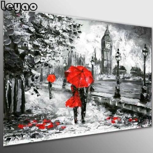 Diamond Embroidery red couple,London Street scenery,5d diamond painting black white art picture of rhinestones mosaic home decor