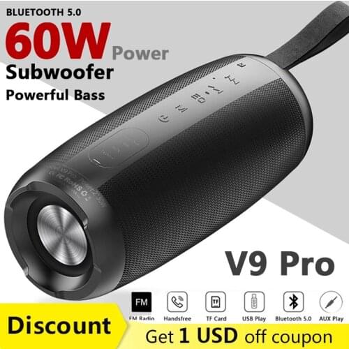 60W High Power Bluetooth Speaker Waterproof Portable Column For PC Computer Speakers Subwoofer Boom Box Music Center Radio FM TF