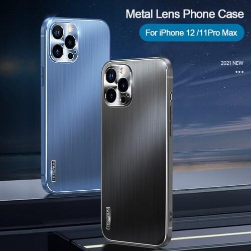 For iPhone 12 11 Pro Max X XR XS Max Case Shockproof Metal Lens PC Plastic Hard Back Cover Capa Fundas