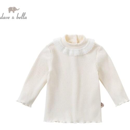 DB14918 dave bella autumn baby girls cute ruched solid T-shirt children tops girl kids fashion tees