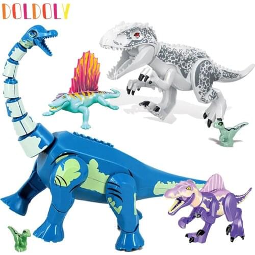 DOLDOLY Big Size Jurassic Dinosaur World T-Rex IndoRaptor Velociraptor Triceratops Figure Toy Building Block Toys Gift