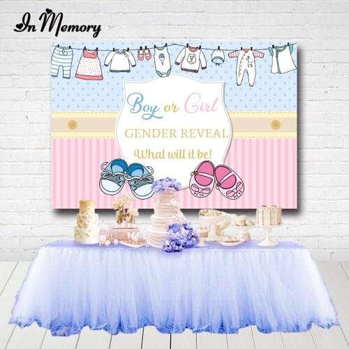 InMemory Gender Reveal Party Backdrop Baby Clothes Shoes Pink Blue Boy Or Girl Baby Shower Photography Backgrounds