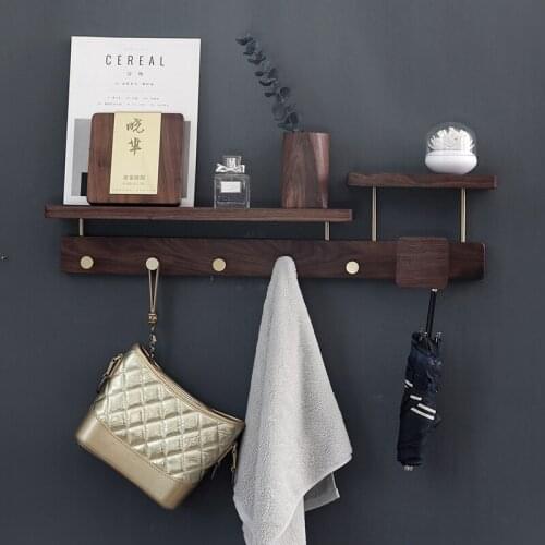 GY Pure Copper Hook Door Clothes Rack Wall Hanging Creative Hallway Coat Hook Bag Key Hook Storage Rack Walnut Solid Wood