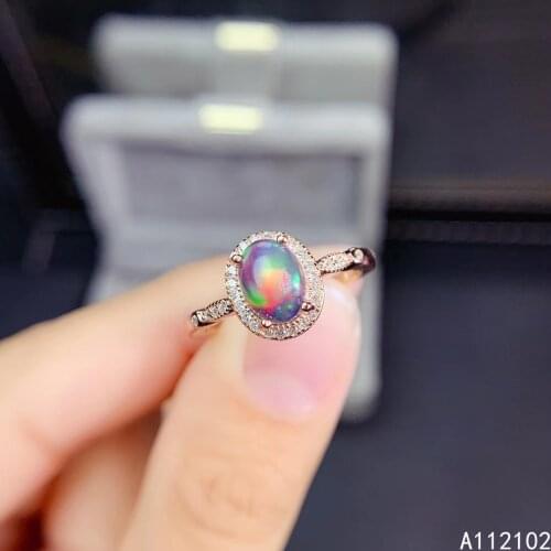 KJJEAXCMY fine jewelry 925 sterling silver inlaid natural black opal Girls' exquisite Chinese style simple gem ring support test
