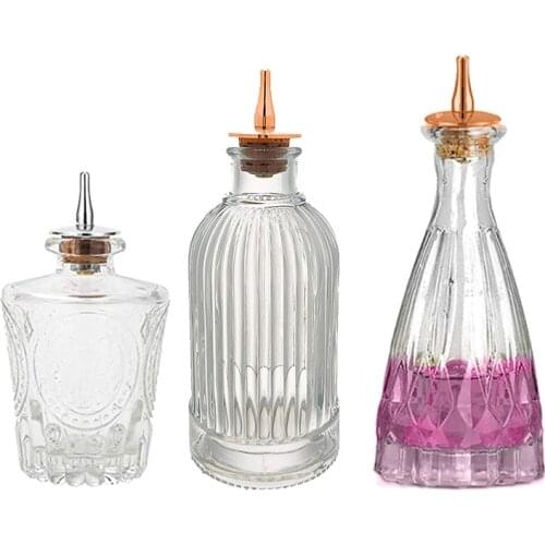 Cocktail Bitters Bottle - Vintage Glass Design with Cork and Stainless Steel Dasher Top -Professional Bar Set Accessory Tool