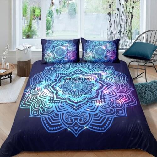 2-3pcs Blue Bedding Set Bohemian Mandala Printing Duvet Cover Microfiber Fabric with Pillowcase for Boho Home Textiles Bed Cover