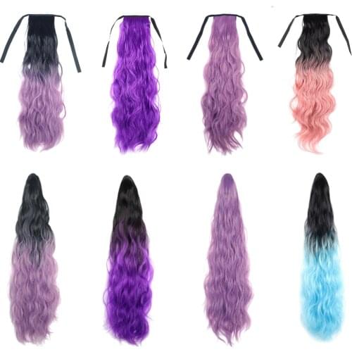 Ponytail Colorful Ombre Synthetic Claw on Clip in Women Hair Extension Wavy Curly Hairpiece Pony Tail Blue Pink Purple Hairstyle