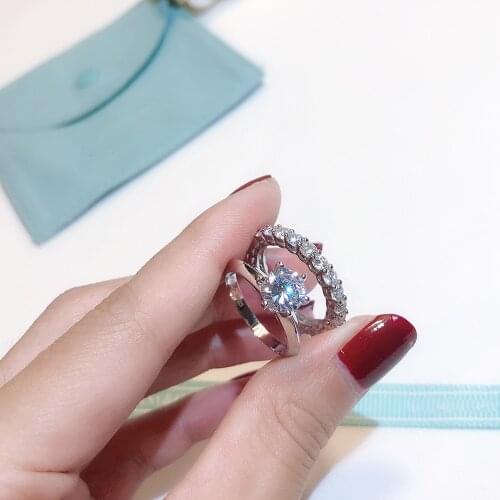 Solitaire 1ct Diamond Ring sets Real 925 sterling silver Jewelry Engagement Wedding band Rings for Women Bridal Party accessory