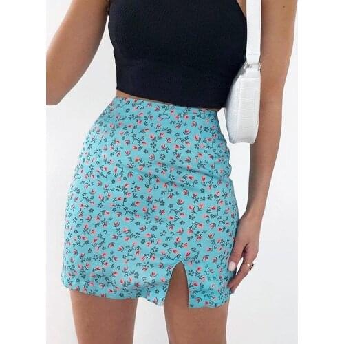 Summer Print Mini Skirt Sexy Women Front Split K2Y Bohemian Slim Dress Female Floral Cute Casual Streetwear Club E Girl Skirt
