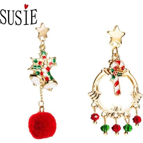 LOVE SUSIE Fashion Christmas Earrings 2020 New Star Hair Ball Candy Crystal Drop Earrings Cute Party Jewelery Ear Accessories
